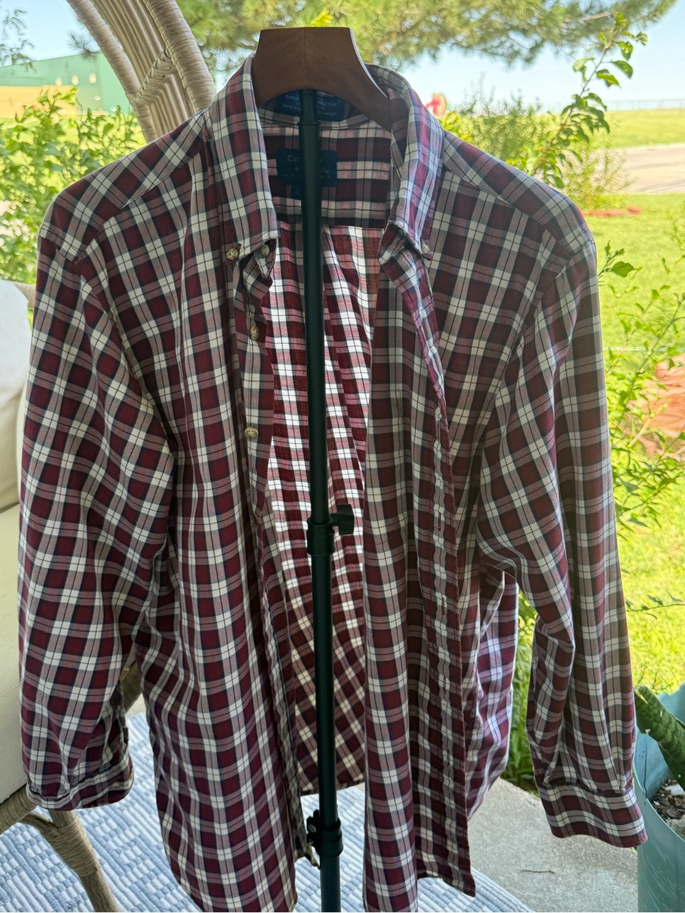 Vintage Cambridge Classic Men's Plaid Button-Up Shirt - Burgundy/White S 16 1/2 - Picture 2 of 6